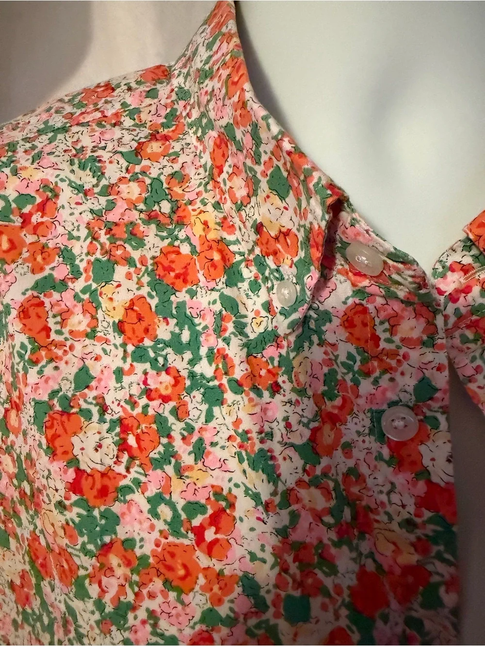 J. Crew Short-Sleeve Floral Button-Down Shirt — Orange & Green